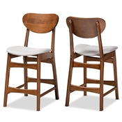Baxton Studio Katya Mid-Century Modern Grey Fabric Upholstered and Walnut Brown Finished Wood 2-Piece Counter Stool Set Baxton Studio restaurant furniture, hotel furniture, commercial furniture, wholesale bar furniture, wholesale counter stools, classic counter stools
